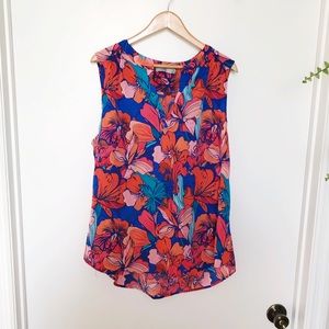 Sleeveless Tropical Print Blouse